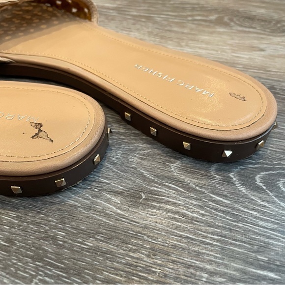 MARC FISHER Woven Jeremy Sandals Square Toe Studded Tan Flats Size 10 - Picture 5 of 7